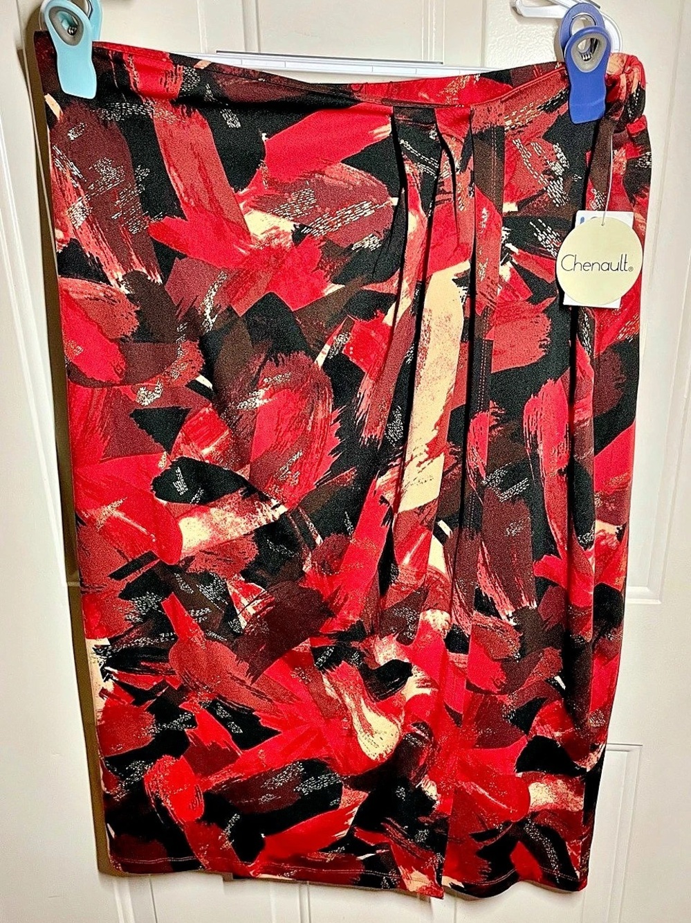 Chenault Abstract Midi Wrap Skirt in Red & Black XL NWT